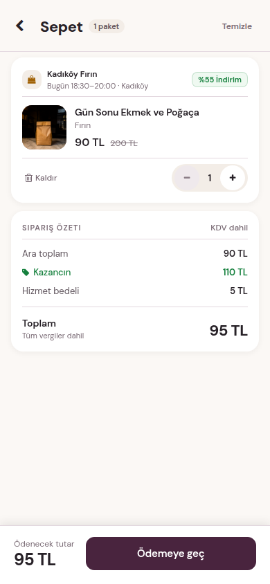 Sepetine ekle uygulama ekranı