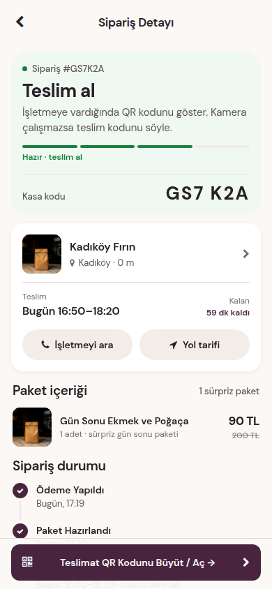 Yerinden al uygulama ekranı